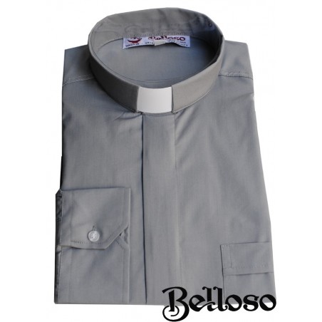 CAMISA CLERGYMAN GRIS CLARO MANGA LARGA. 