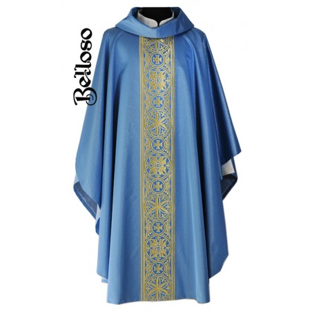 CASULLA TISÚ LISO AZUL, GALÓN ROCIO