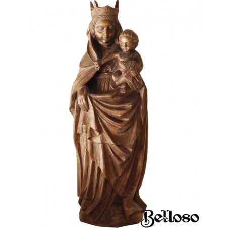 Virgen del Pilar de 37 cm,  en talla de madera encerada.