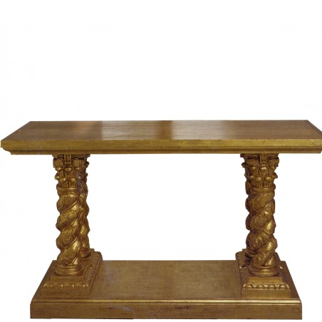 MESA ALTAR 599 TALLA MADERA DE 175X70X96 4 COLUMNAS SALOMONICAS DORADO COMERCIAL