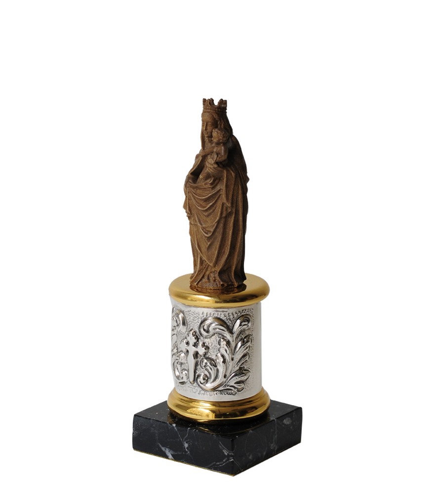 Virgen del Pilar en plata de ley y talla de madera.