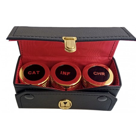 Juego crismeras triple Santos oleos estuche piel   -BELLOSO-