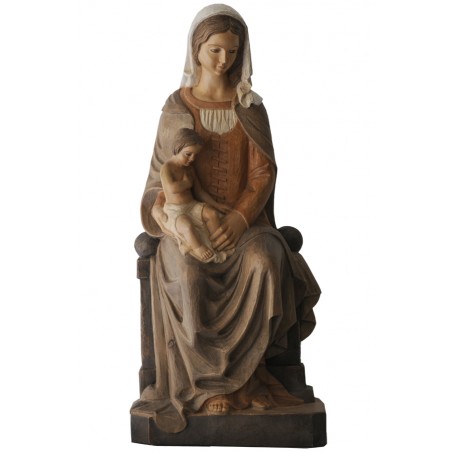 Imagen de la Virgen sentada con niño, en talla de madera.
